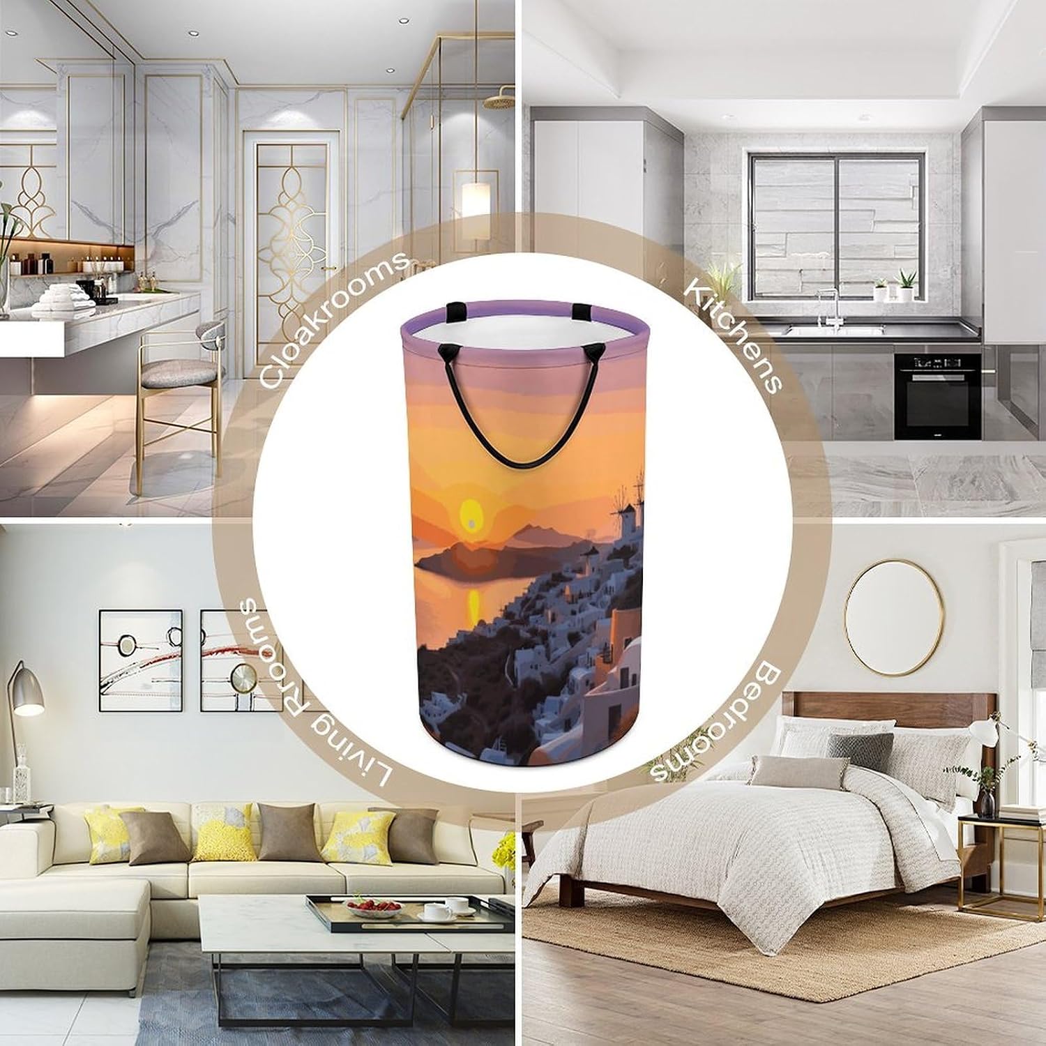 Greece Island Sunset Landscape Laundry Basket Dirty Clothes Bin, Waterproof Laundry Hamper, Laundry Bag, Clothes Hamper Stands for Bedroom, Towels,Clothings image 5