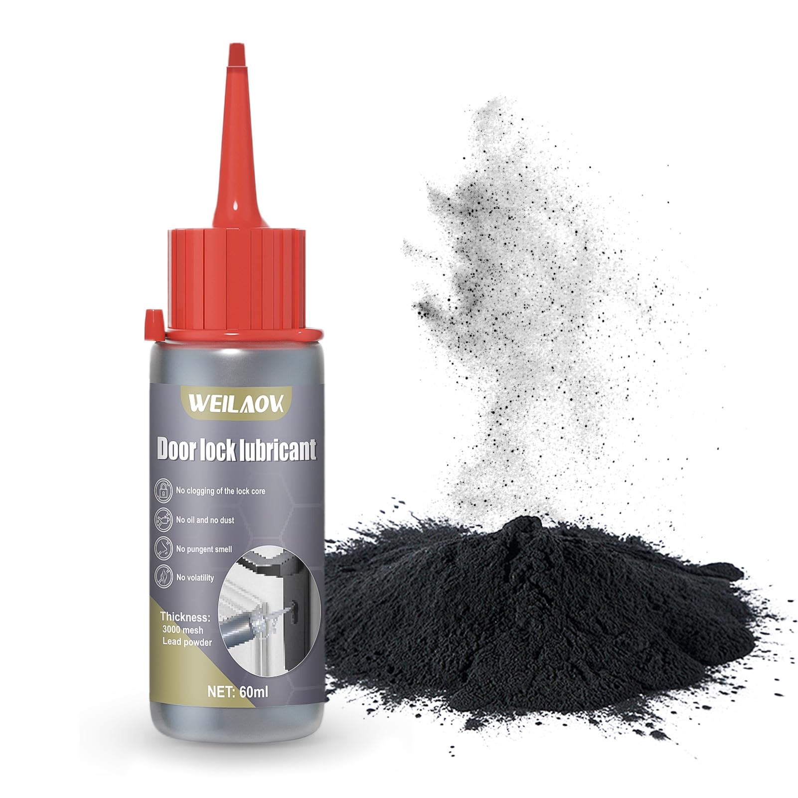 Grafito en Polvo, Grafito Cerraduras, Grasa Grafitada, Polvo de grafito para Lubricar Cerraduras de Puertas, Bisagras de Ventanas, Rieles de Puertas y Ventanas, etc, 60 ML*2