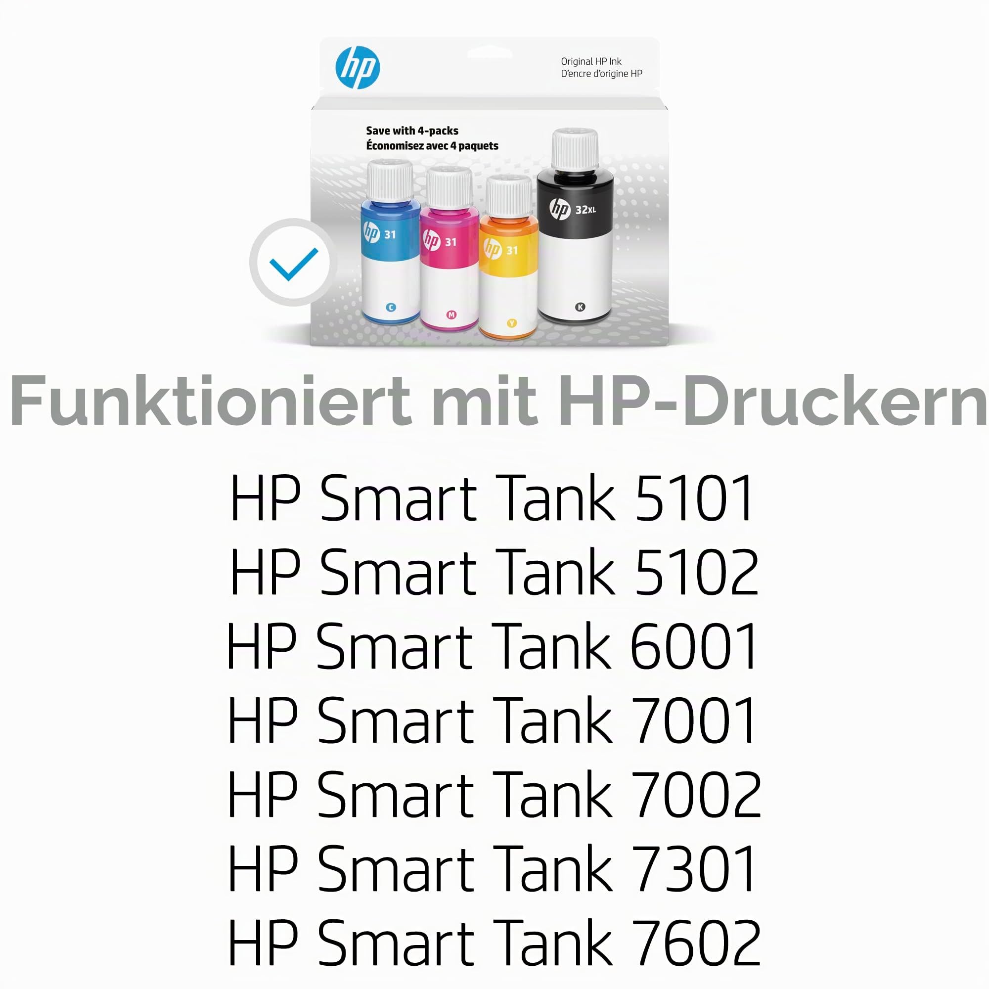 HP 32XL Black & 31 Cyan Magenta Yellow Ink Bottle Bundle Pack