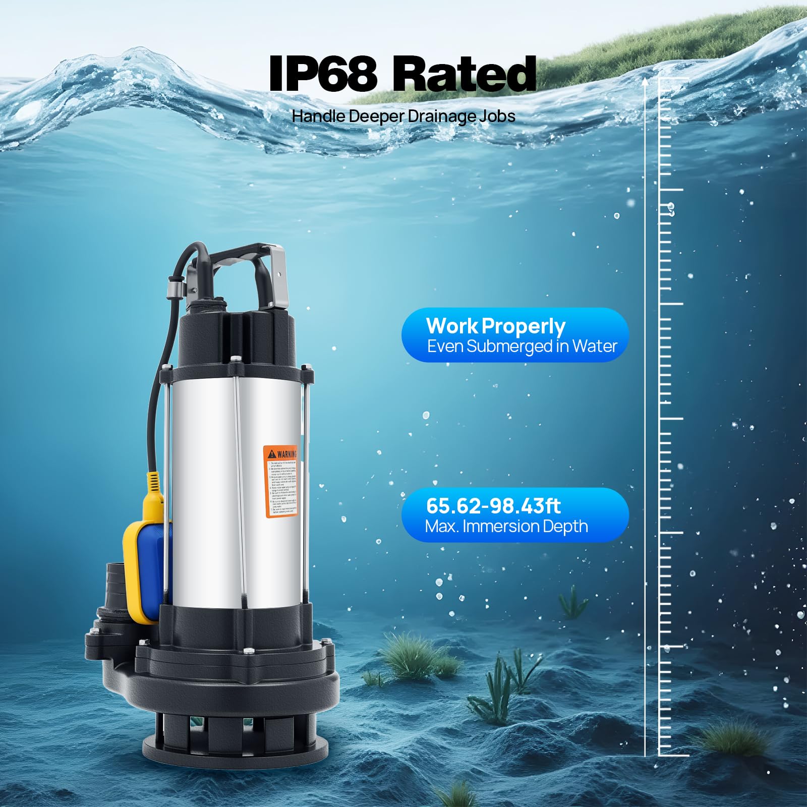 Pompa per acqua sporca - 1500 W, 36000 L/H, pompa immersione, con interruttore a galleggiante, in acciaio inox, pompa per feci con interruttore a galleggiante, facile da usare