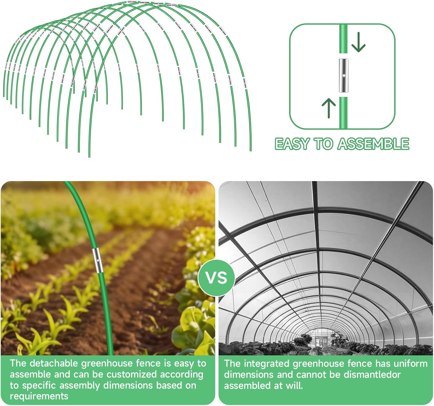 72 Pcs Garden Hoops for Raised beds, 12 Sets of 8 FT Rust-Free Fiberglass Support Greenhouse Hoops Grow Tunnel for Garden Netting Plant Shade Cloth Row Cover DIY Plant Support Garden Stakes