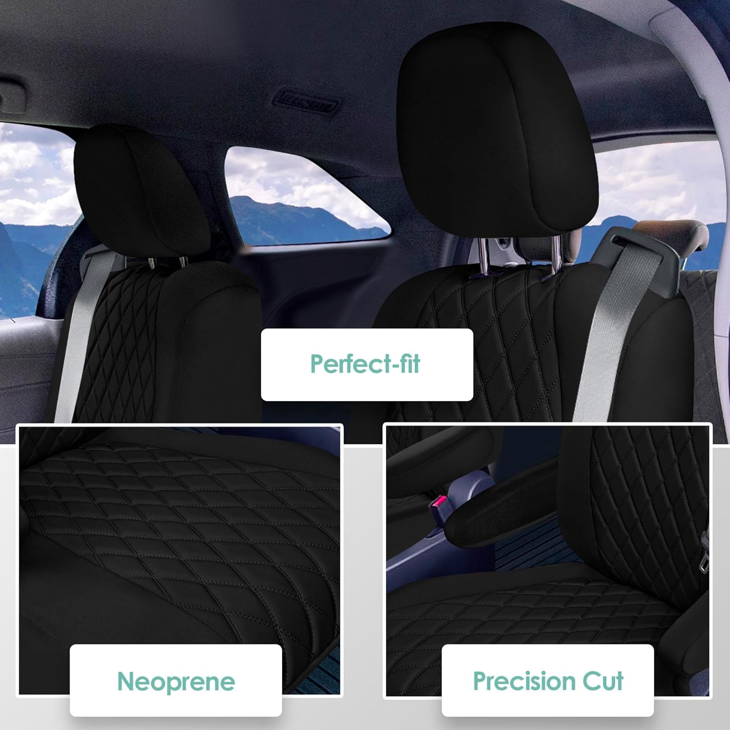 FH Group Custom Fit Seat Covers for 2021-2024 Toyota Sienna, Seat Covers 2nd Row Set for Toyota Sienna 2021 2022 2023 2024, 7 Seater SUV Seat Covers, Black Neoprene, Toyota Accessories