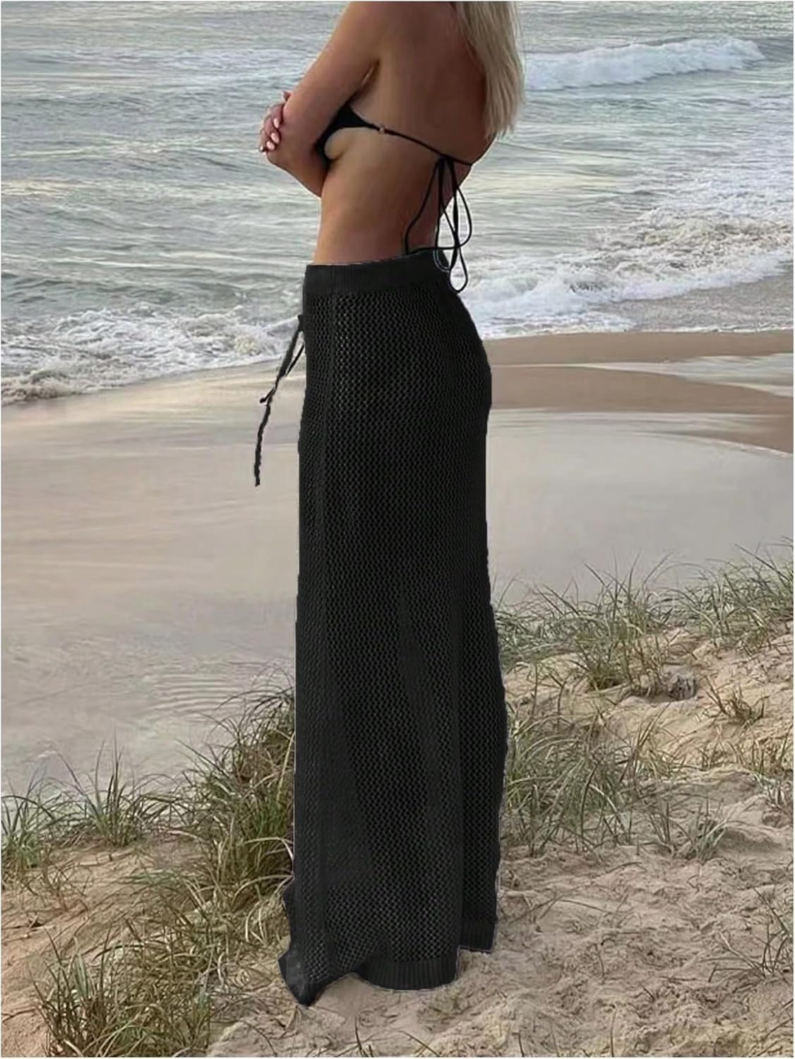 GORGLITTER Women's Crochet Swim Skirt Bikini Cover Up Elastic Waist Swimsuit Coverup Long Beach Cover Ups Swimwear
