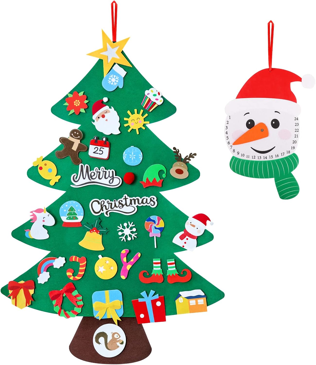 Christmas Decorations Felt Christmas Tree Set and Cute Snowman Advent Calendar - 35 Pcs Christmas Ornaments Xmas Decor Stocking Stuffers Kids Toys Party Supplies