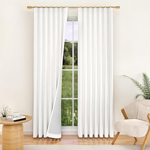 Miniatura 14 de Cortinas Opacas de Lino con Pliegues Pinzados de 84 Pulgadas de Largo - Cortina 100% Opaca para Dormitorio y Sala de Estar, Térmicamente Aisladas