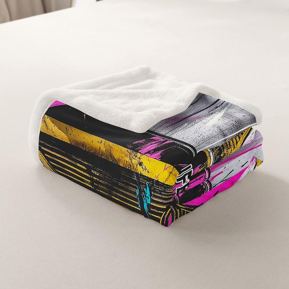 Feelyou Music Sherpa Blanket Plush Fuzzy Cassette Tape Music Fleece Throw Blanket Boys Girls Retro Trendy for Bed Couch Chair Living Room Bedroom Decor Twin 60"x80" image 4