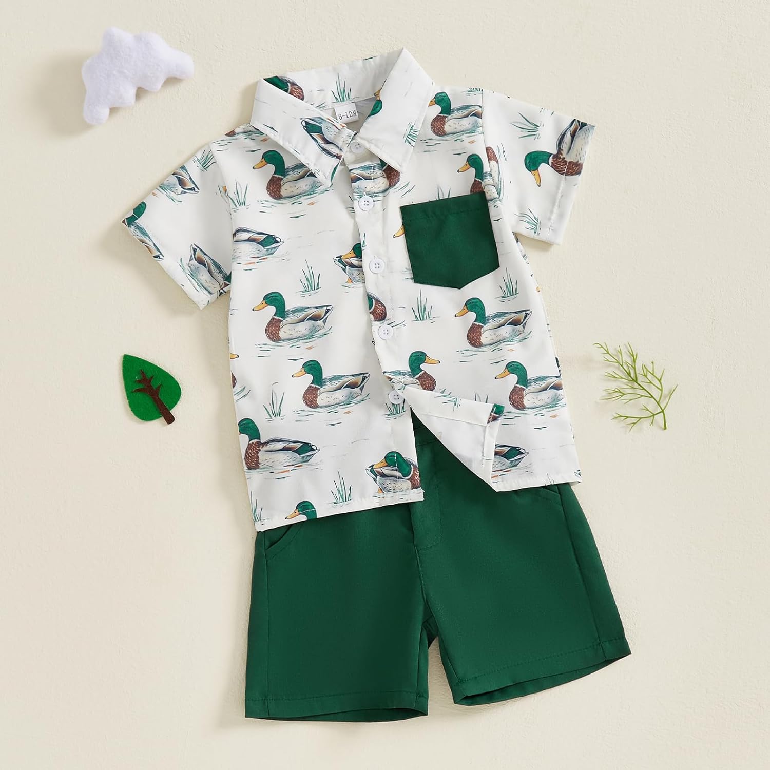 Gaono Hunting Baby Boy Clothes Mallard Duck Short Sleeve Button Down Shirt Shorts Set Toddler Summer Dress Outfits - Image 2