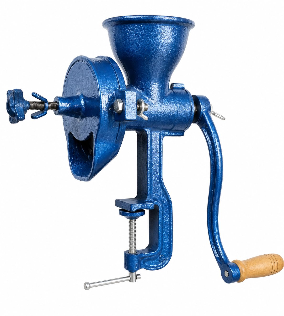 Cast Iron Manual Grain Mill, Blue, Hand Crank Grinder with Wooden Handle, Table Clamp Mount-image-25