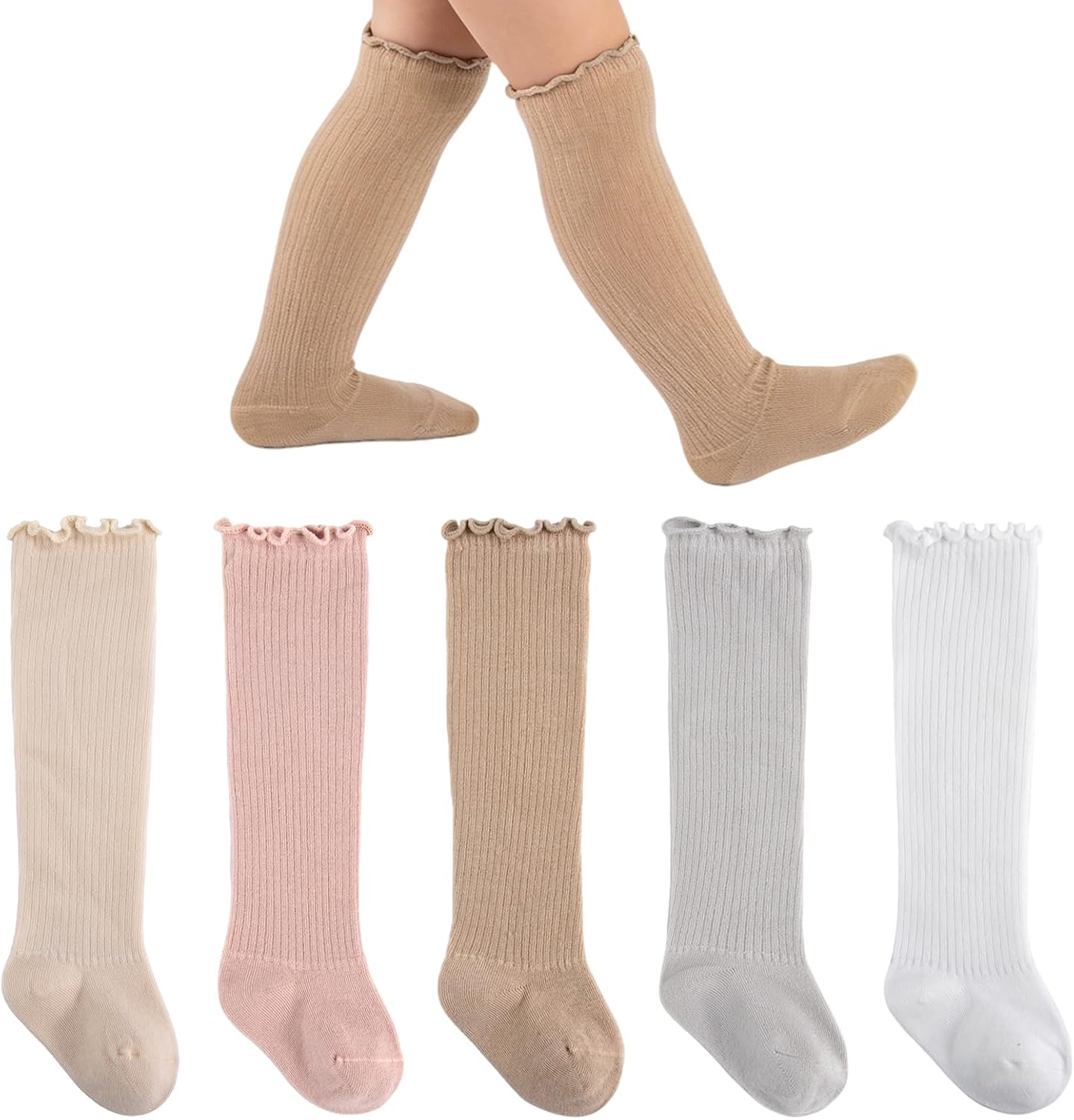 Baby Knee High Socks Newborn Infant Baby Girl Toddler Stockings Ruffle Socks Solid Cotton Ruffled Long Tube Sock