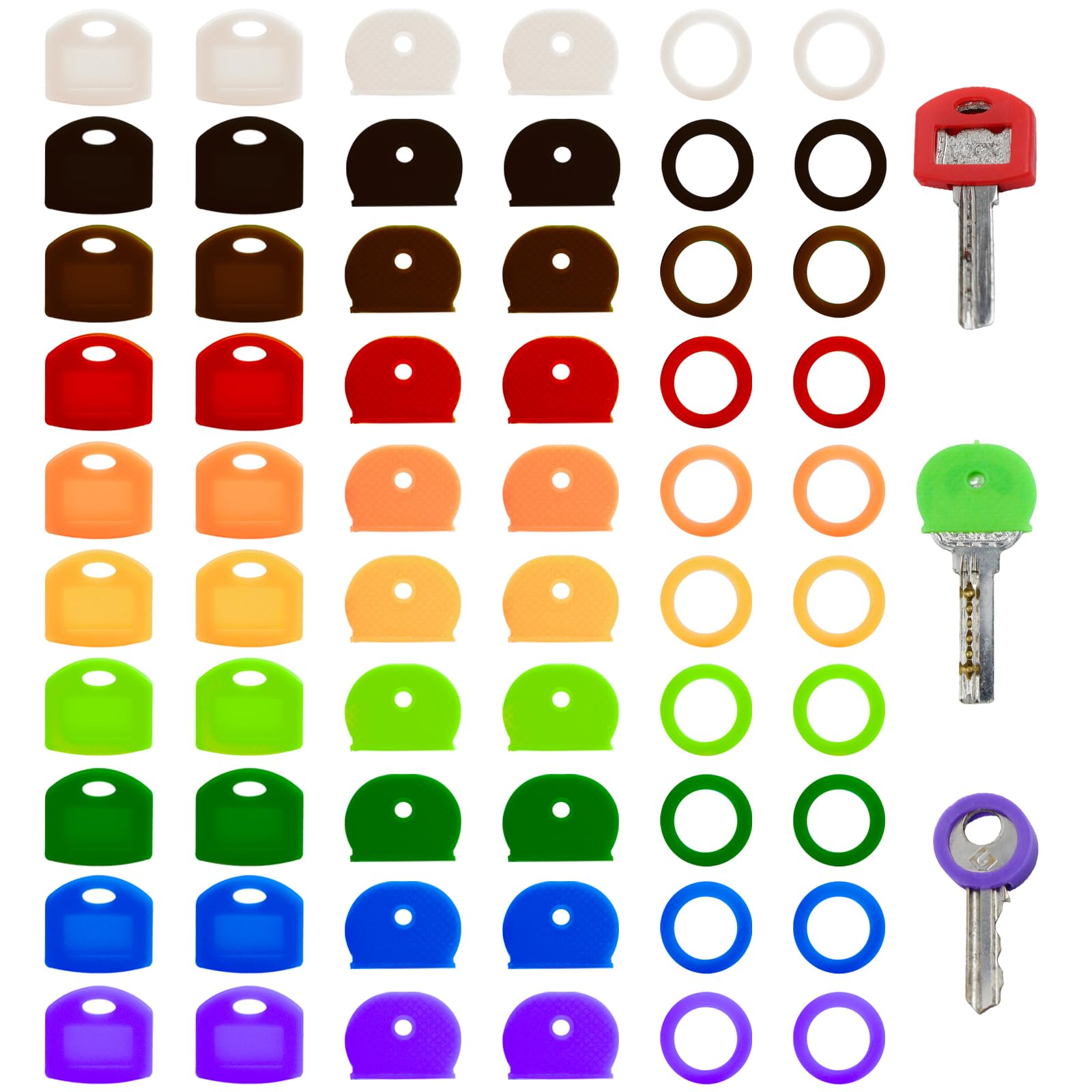 60 Pieces Key Color Covers Plastic Key Color Identifiers 3 Styles 10 Assorted Colors Key Toppers for House Keys Organization Key Identifier Rings