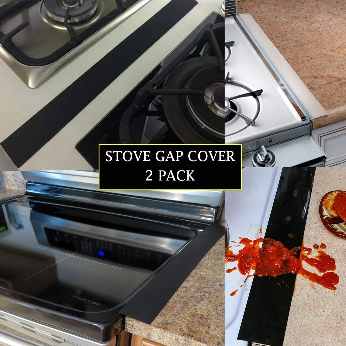 Forlivese Kitchen Silicone Stove Cover, Easy Clean Heat Resistant Wide & Long Gap Filler, Seals Spills Between Counter, Stovetop, Oven, Washer & Dryer, Set of 2 (21 Inches, Black）… : Appliances