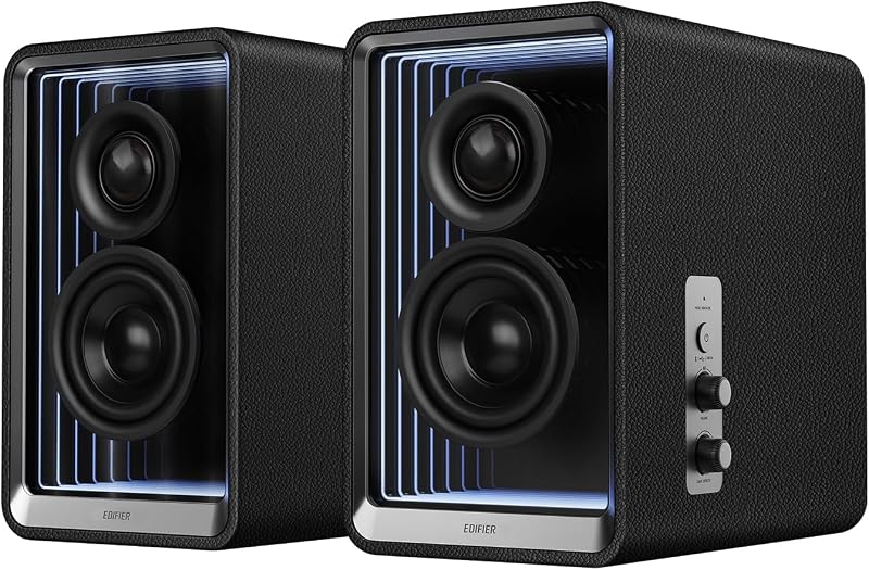 QR65 RGB Light Desktop Active Monitor, 70W RMS, Hi-Res Audio, Black | LDAC Bluetooth 5.3, 2.75" Long-Throw Aluminum Diaphragm mid-Low Drivers, 65W TurboGaN Charging, SUB Out, Multi Inputs, Stands