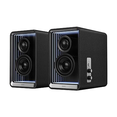 Edifier QR65 Desktop Active Monitor with 2.75" Long-Throw Aluminum Diaphragm mid-Low Drivers, Hi-Res Audio, Brilliant Light Effects, 70W Output Power Bluetooth Speakers with Stands - Black