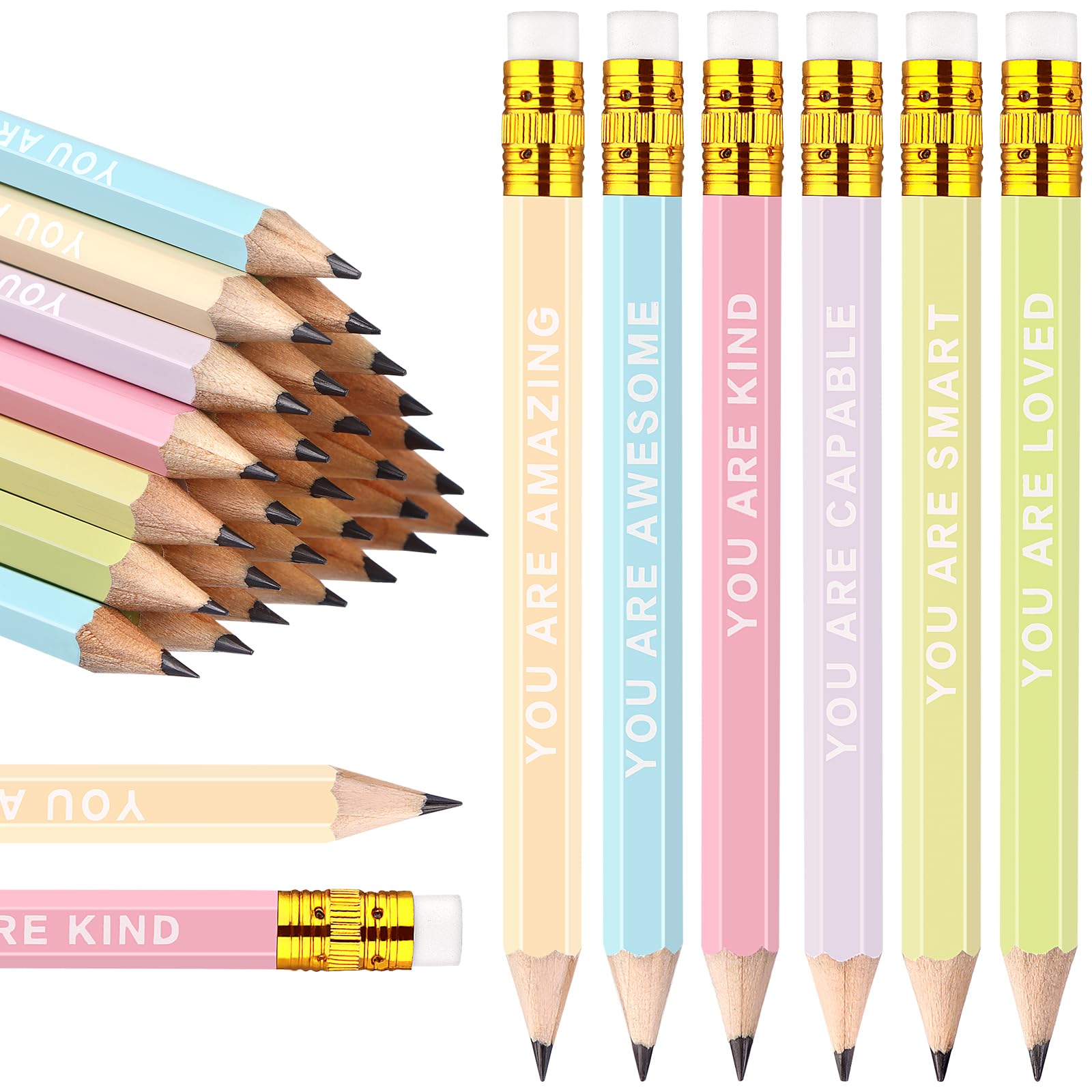 60Pcs Mini Pencils Bulk Inspirational Golf Pencils 4.1inch Short Woodden Pen-cils with Eraser for Kids Student Teacher Office Supplies