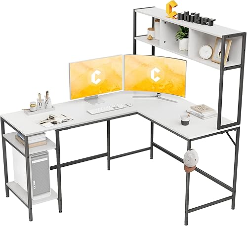Miniatura 6 de Cubiker Escritorio en forma de L con gabinete, escritorio esquinero para computadora de 60 pulgadas, mesa de juegos de oficina en casa con estantes
