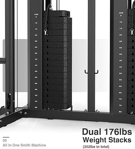 Miniatura 3 de DONOW Smith - Máquina con pilas de pesas, sistema de gimnasio en casa multifunción, jaula de potencia, estante para sentadillas, máquina cruzada