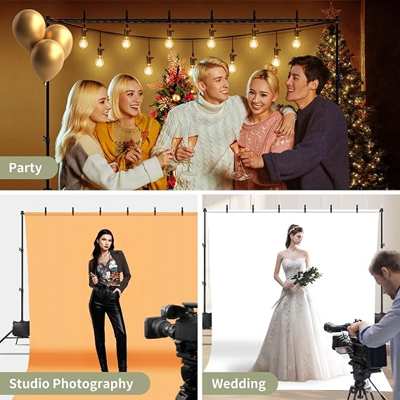 Backdrop Stand 10x7ft(WxH) Photo Studio Adjustable Backdrop Stand Kit Photography Backdrops with 4 Crossbars, 6 Clamps, 4 Spring Clip, 2 Sandbags and Carry Bag for Parties/Wedding/Photography