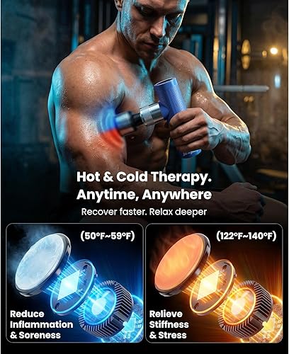 Miniatura 2 de BOB AND BRAD Pistola de masaje A7 Pro Masajeador de percusión de tejido profundo con terapia de calor y frío - Amplitud de 0.433 in, fuerza de