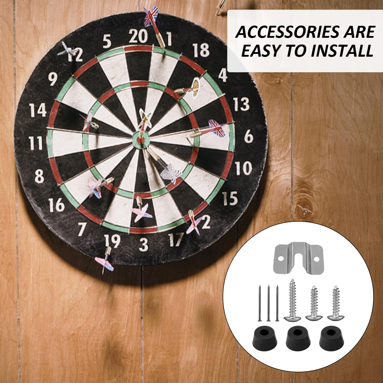 KRYMSON 2 juegos de accesorios de montaje para diana, juego de soporte para diana, ganchos de pared, accesorios para colgar diana, accesorios para dardos
