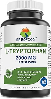 Brieofood L-Tryptophan 2000mg per Serving - 120 Tablets - Supports Poisitive Mood & Relaxation