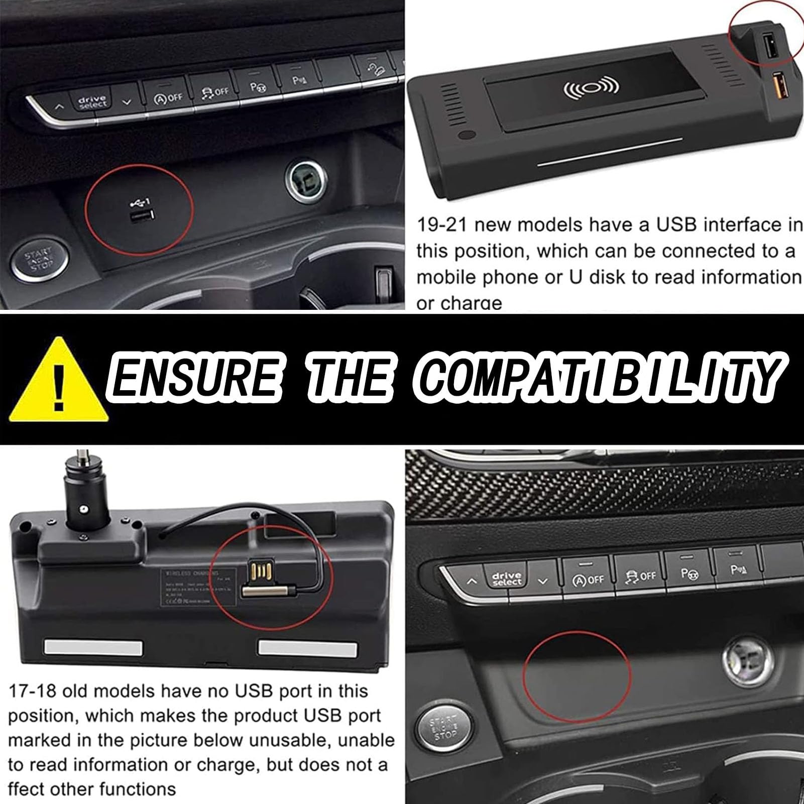 Caricabatterie Wireless per Auto per A4/S4/Rs4/A5/S5/Rs5 Tutti i Modelli Accessorio con Ricarica Rapida Wireless da 15 W, Regalo per la Famiglia