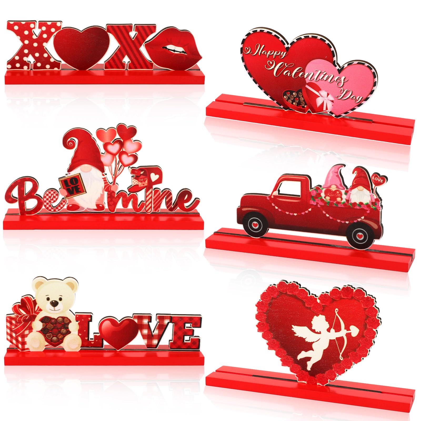 Jansun Paquete de 6 letreros de mesa de madera para el día de San Valentín, centros de mesa de San Valentín, decoración en forma de corazón para fiesta de San Valentín, decoración de mesa de