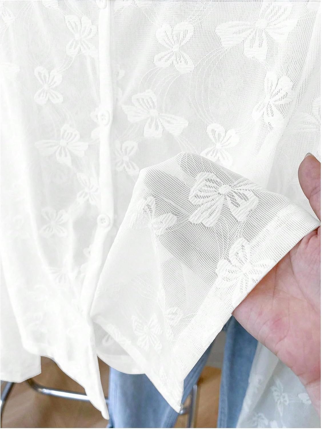 OYOANGLE Women's Sheer Mesh Button Front Cardigan Casual Long Sleeve Lightweight Cardigans - Image 6