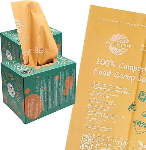 Moonygreen Bolsas de basura compostables de 13 galones, bolsas altas de basura de alimentos de cocina, US BPI ASTM D6400 y Europe OK Compost Home,