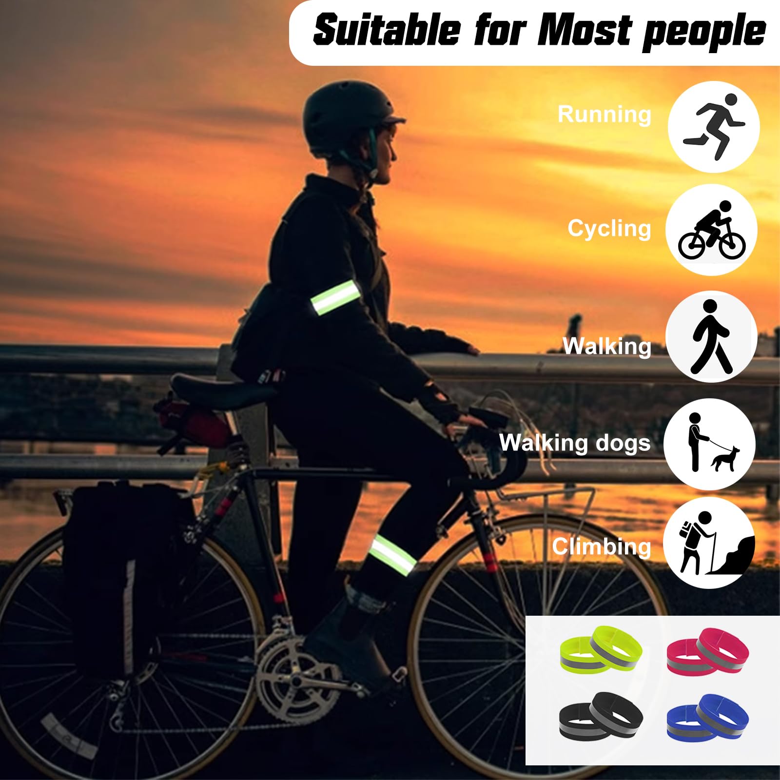 WADY Hosenklammer Set - 2x Arm & 4x Bein Reflektor-Bänder Für Fahrrad & Sport