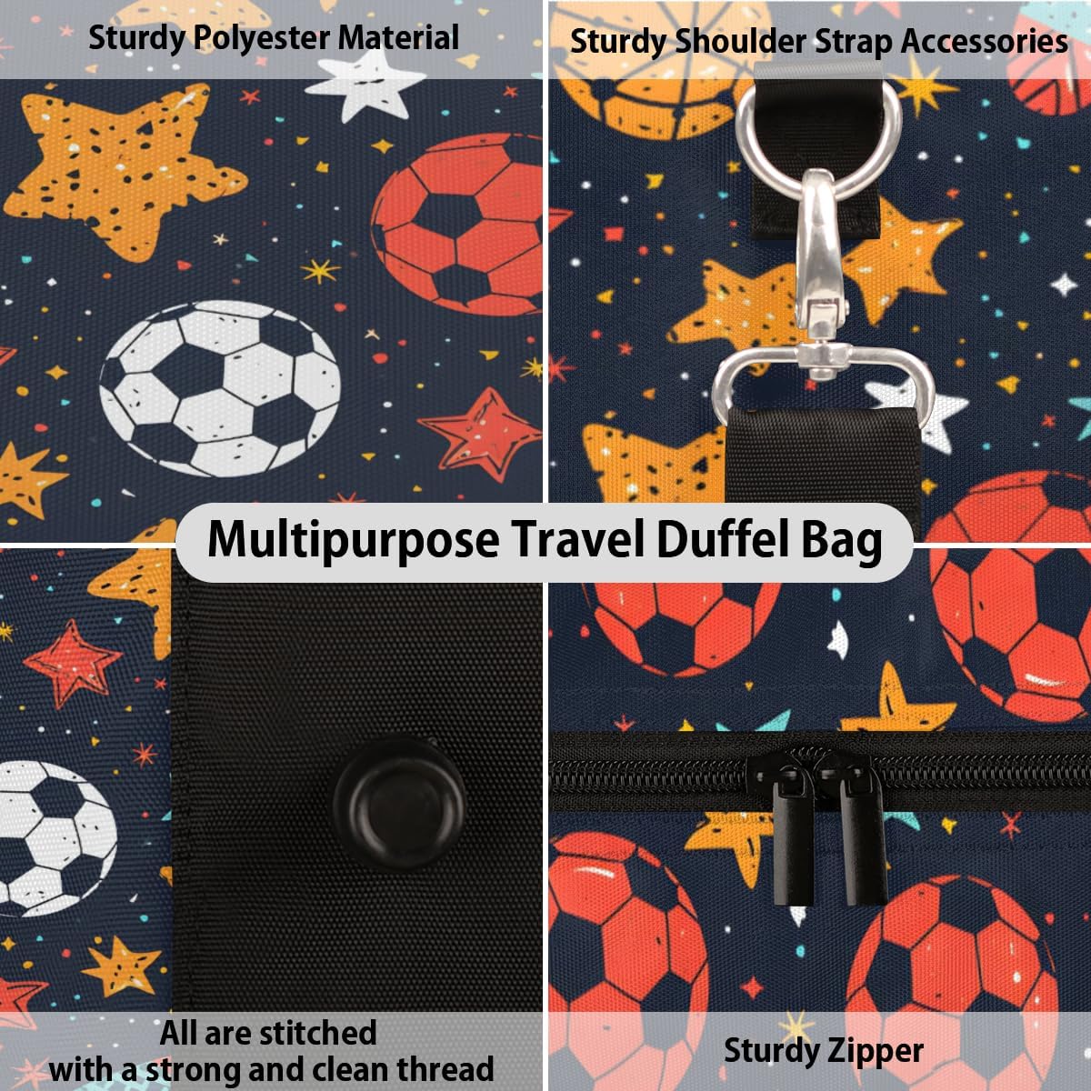 Star Cartoon Football Rugby Travel Duffel Bag for Women Men Large Capacity Overnight Weekender Bags for Lightweight Waterproof Sport Gym Bag for Workout Yoga Swim