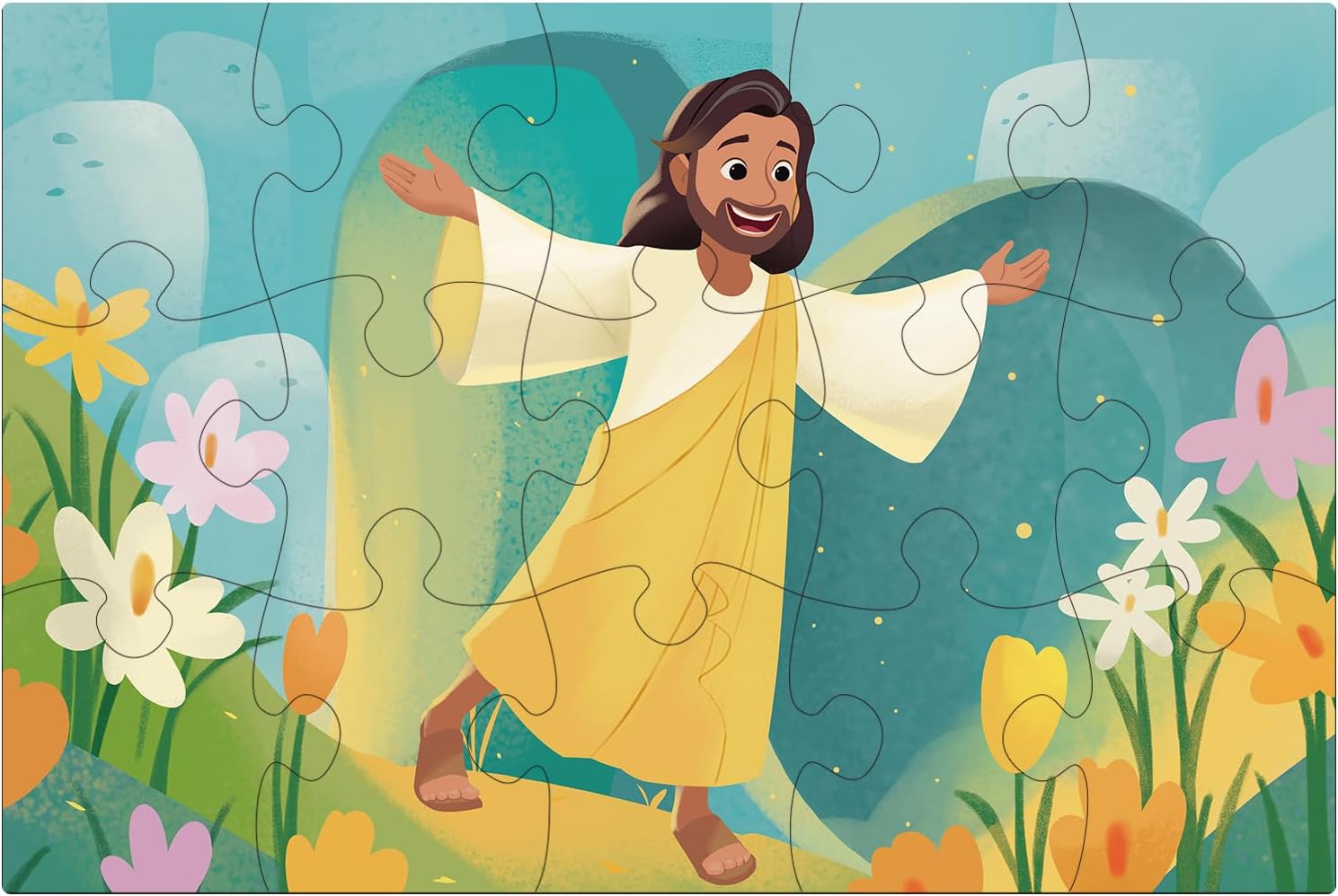 Bible Themed 4-in-1 Wooden Jigsaw Puzzles in Box, 15 Piece Each, Christian Religious Nativity Toys for Kids, Easter Christmas Puzzle for Kids (New Testament)