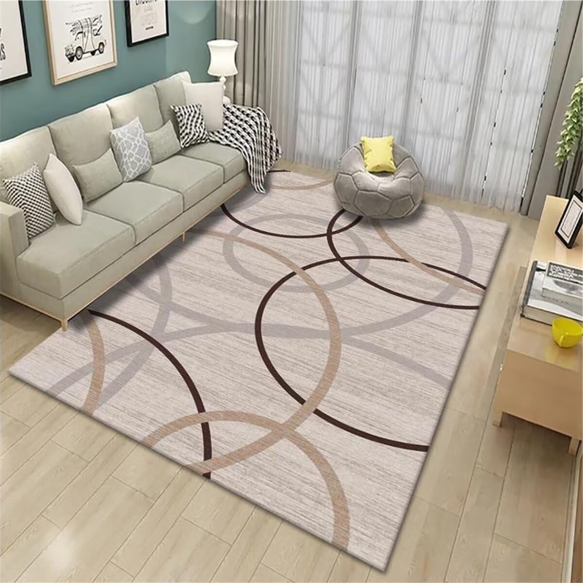 Tapis de sol salon 140x200cm géométrique lavable pour effacer toutes les taches