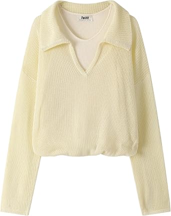 ToLFE Womens Long Sleeve Waffle Knit Shirts Dressy Casual Loose Button Up V Neck Henley Tops 2025 Fall Basic Tee Blouse Parchment