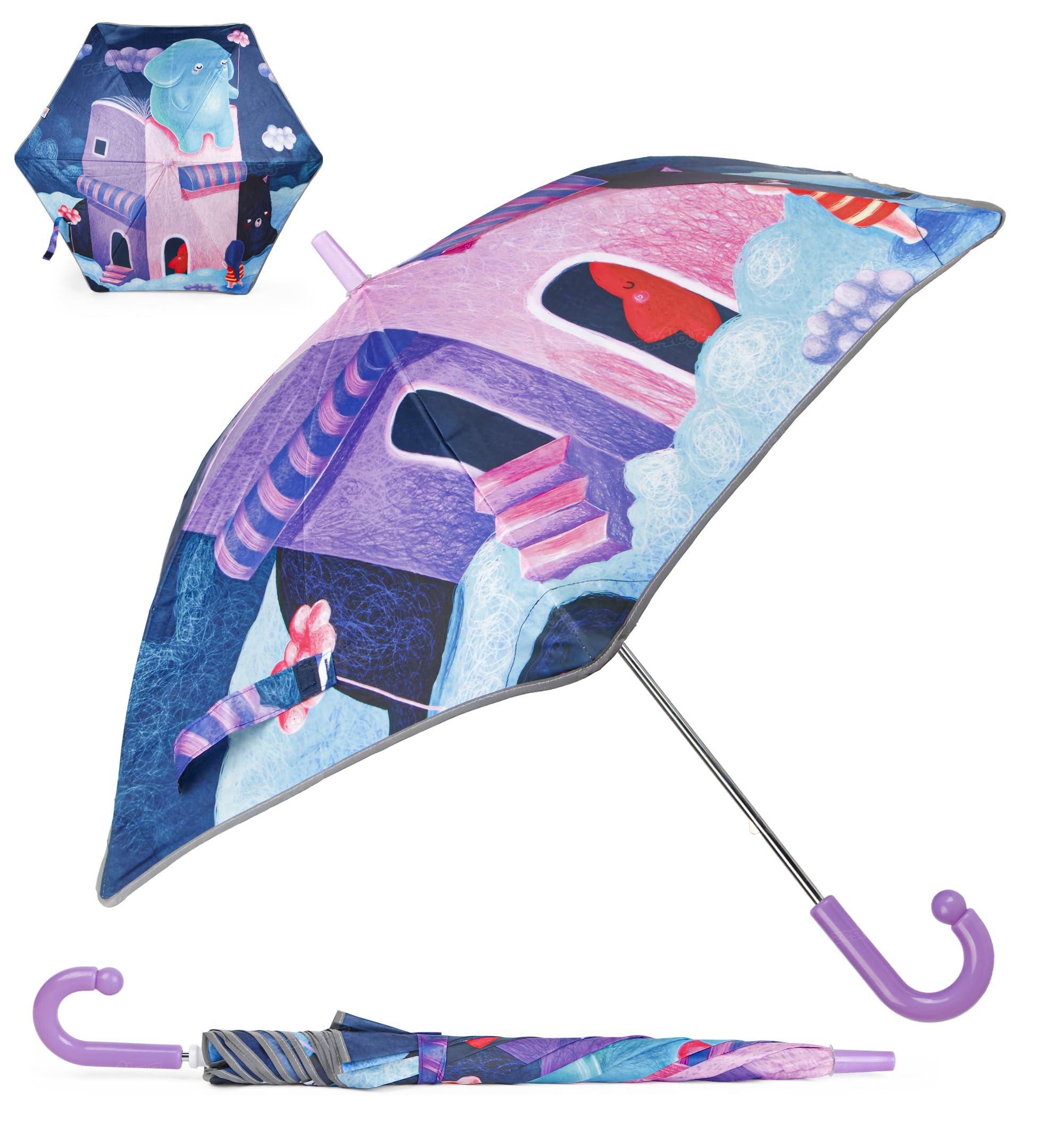 zest 4 toyz Umbrella for Kids with Cute Cartoon Print Manual Open Compact Folding Design Lightweight and Durable Rain Cover for Boys and Girls Age 3+-picture-16