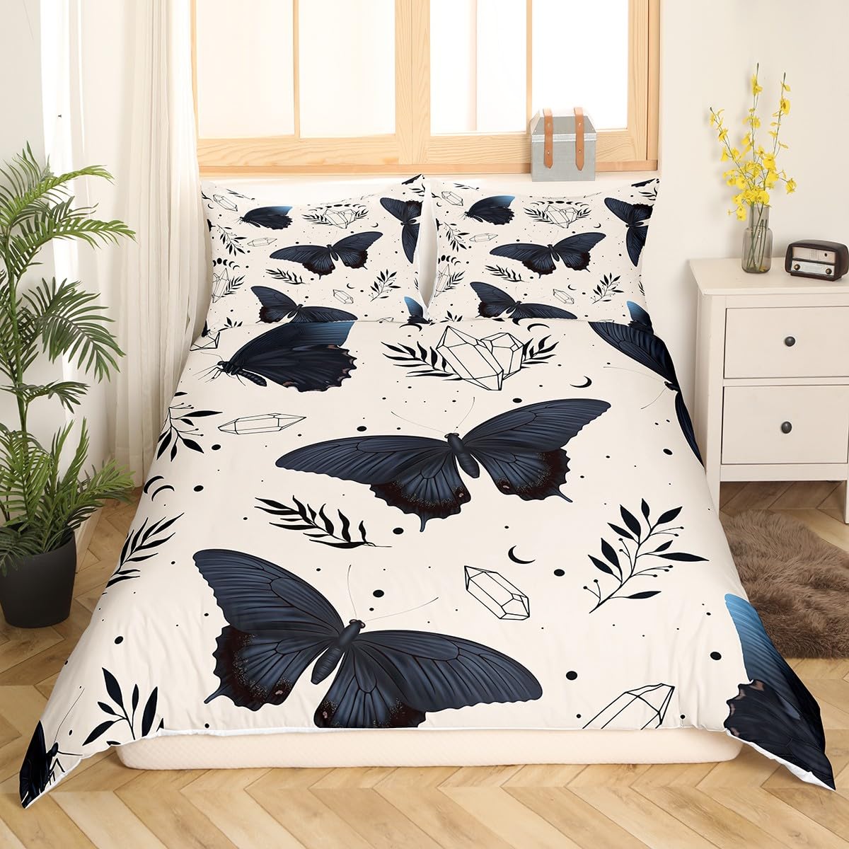 meiyoeat Butterfly Bedding Set Toddler Size Star and Moon Comforter Cover Set Flower Duvet Cover Girl Butterfly Floral Bedspread Cover Room Decor Butterflies Print Quilt Cover,No Comforter