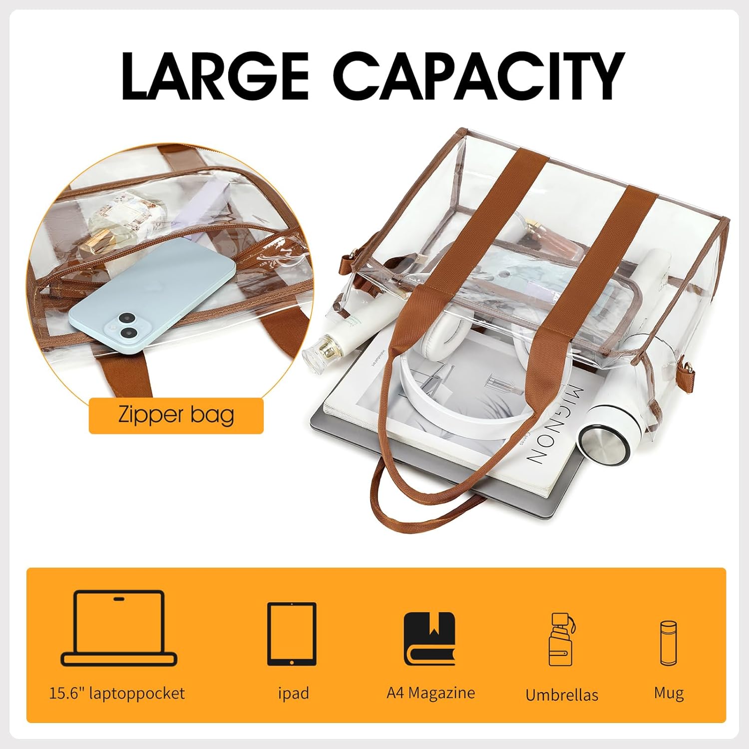 Clear Bags for Women Tote Bag, Crossbody Bag, Stadium Approved Clear Purse for Sports Events, Concert, Work & Beach - Image 3