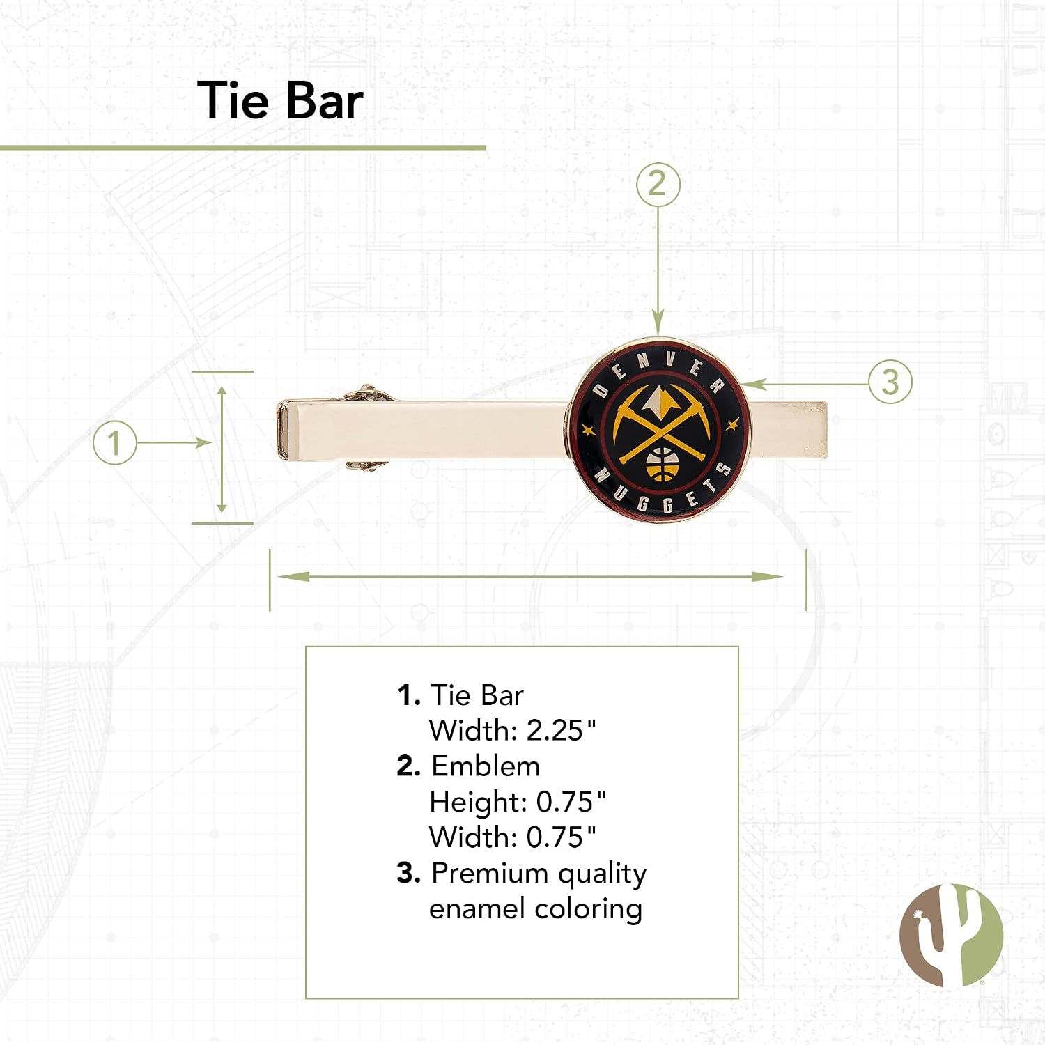 Desert Cactus Denver Nuggets Tie Bar NBA Basketball Mens Tie Clip Pin Accessory Formal Wear Occasion Gift Suit Graduation