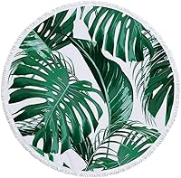 Vista 2 de IcosaMro Toalla de playa redonda de microfibra tropical, manta de playa con hojas de palma, toalla de playa ligera para niños, mujeres, hombres