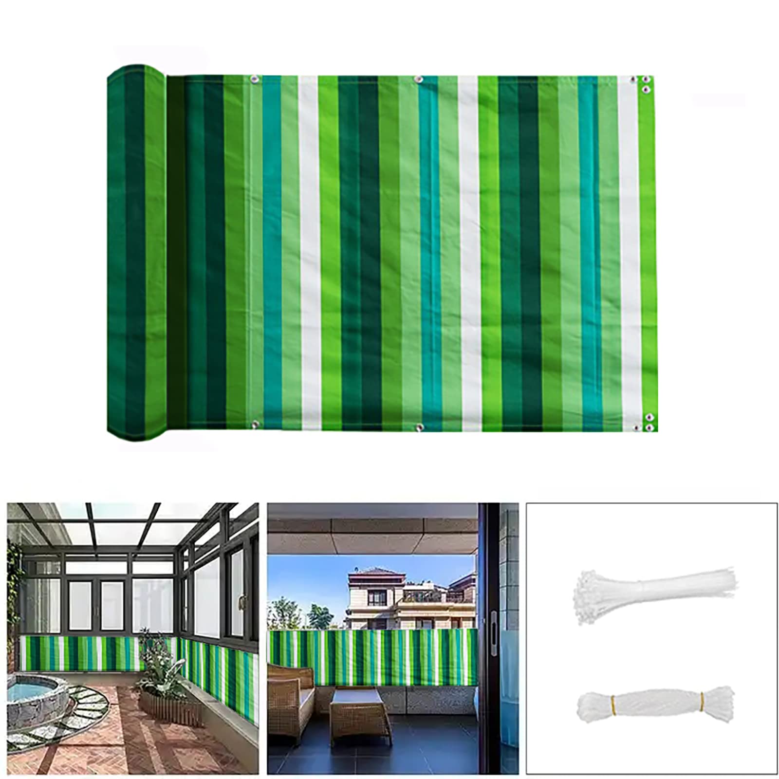 QINGLV Balcony Privacy Protective Screens 60x1000cm Privacy Balcony Screen Waterproof Weather-Resistant Privacy Fence Screening For Patio Fence Backyard Porch -Green And White Stripes