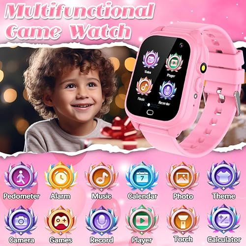 Miniatura 2 de Reloj inteligente impermeable para niños y niñas de 3 a 12 años, pantalla táctil HD con 26 juegos de rompecabezas, cámara, grabación de video,