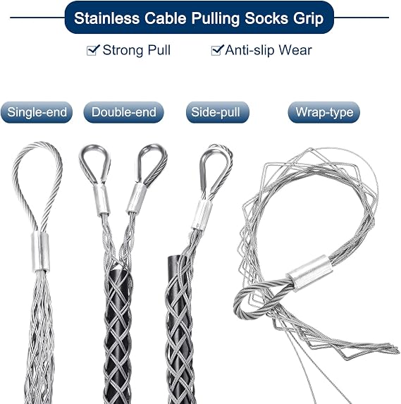 MECCANIXITY 75-90mm OD Cable Pulling Socks Grip 1.5m Wrap-type Side Pull Wire Mesh Puller Socks Grip Stainless Steel Wire Pulling Tools