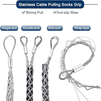 MECCANIXITY 75-90mm OD Cable Pulling Socks Grip 1.5m Wrap-type Side Pull Wire Mesh Puller Socks Grip Stainless Steel Wire Pulling Tools