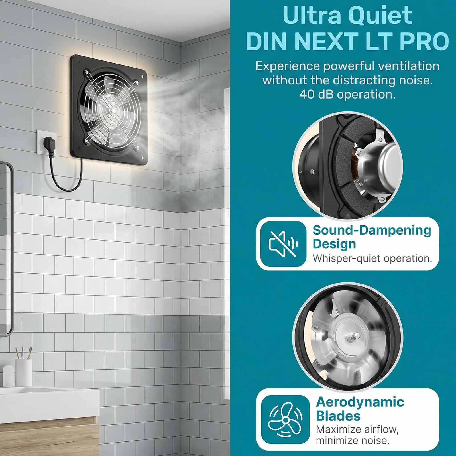 PORFOYO 150 Mm Extracteur D'air Chaud, Ventilateur Extracteur D'air, Ventilateur Mural, 600 M³/H, Valve Anti-Retour, Issant, Silencieux, Et Efficace Pour Cuisine Salle De Bain Garage, Noir