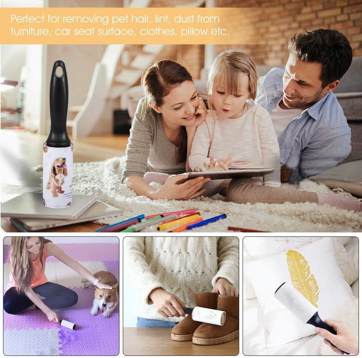 Lint Rollers, Pet Hair Lint Remover Refills Sticky Tape Roller for Dog Hair Removal, Clothes, Furniture, Carpet (8PCS)
