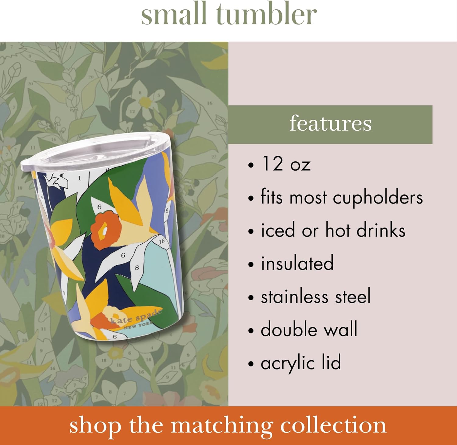 kate spade new york Small Insulated Stainless Steel Tumbler, 12 Ounce Double Wall Travel Coffee Cup with Lid, Paint by Numbers - Image 4
