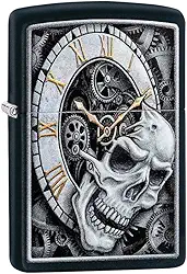 Zippo Isqueiro de bolso preto fosco com design de relógio de caveira, tamanho único (29854)
