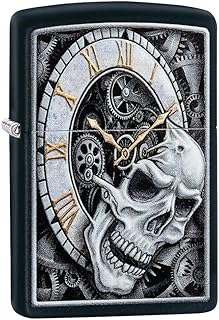 Skull Clock Design Black Matte Pocket Lighter, One Size (29854)