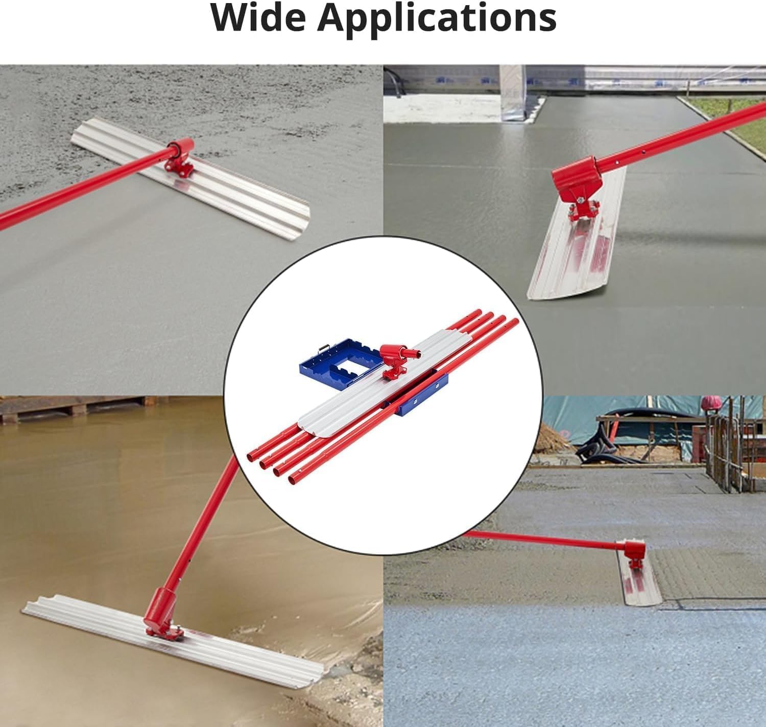 48" x 8" Bull Float Concrete Tools,Magnesium Concrete Float for Concrete Finishing - Round End Cement Float Tool With 4 Handle Brackets - Durable Concrete Finishing Kit for Professional Projects