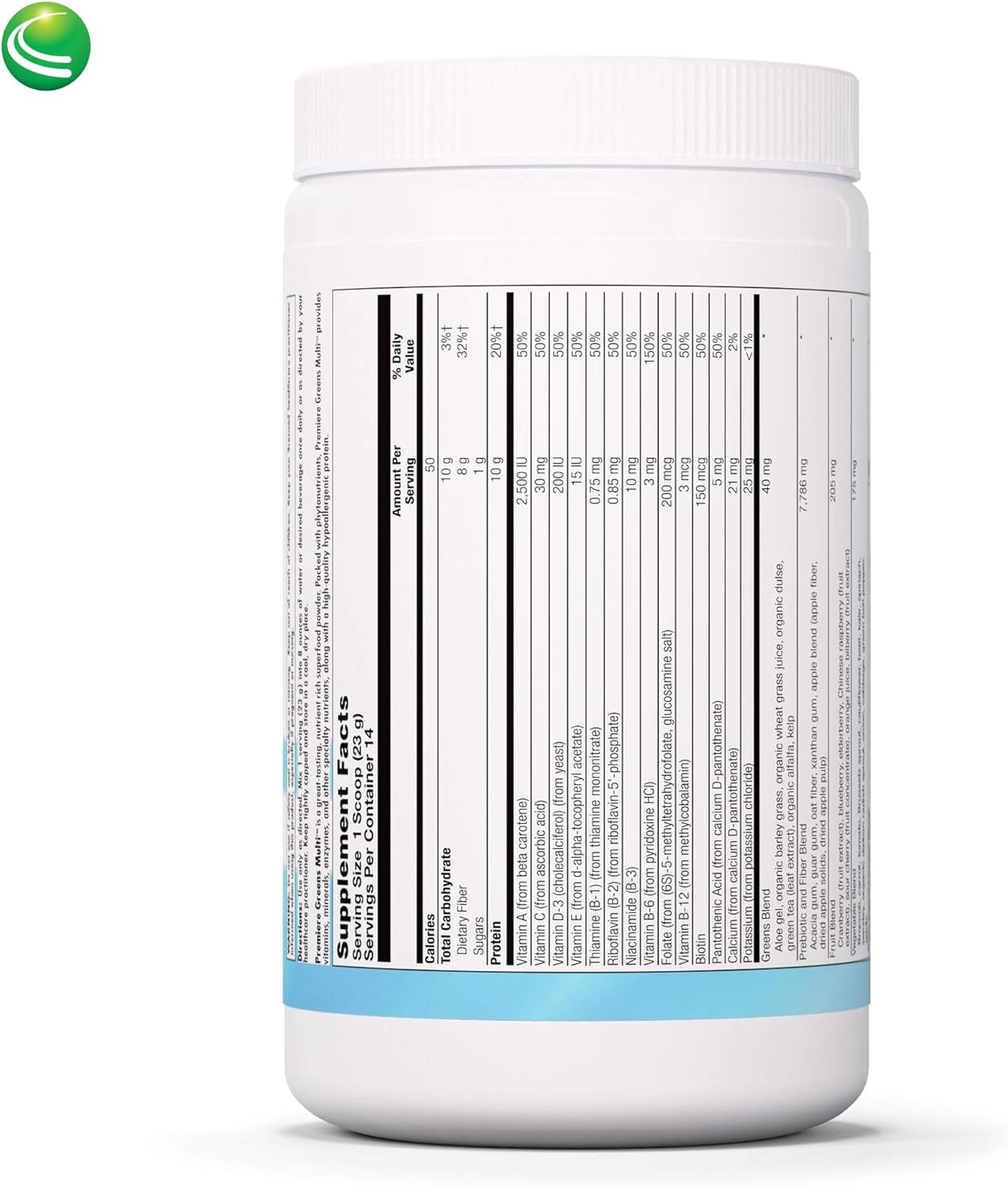Nutra BioGenesis Premiere Greens Multi - Superfood Protein, Fiber, Antioxidant, and Essential Nutrient Powder Supplement - 322 g