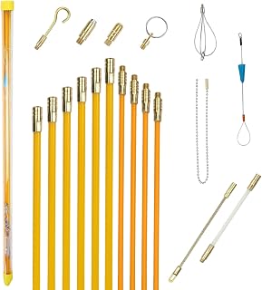 通線ロッド 通線ワイヤー 10本セット φ6mm×6本・φ4mm×4本 長さ各100cm ケーブル通線工具 呼線ロッド ケーブル牽引具 先端金具9種類付き 黄銅プッシュヘッド・磁力サーチヘッド・フックヘッド・弾性ガイドヘッド 収納ケース付き 天井・壁裏・配線管・床下の配線作業用